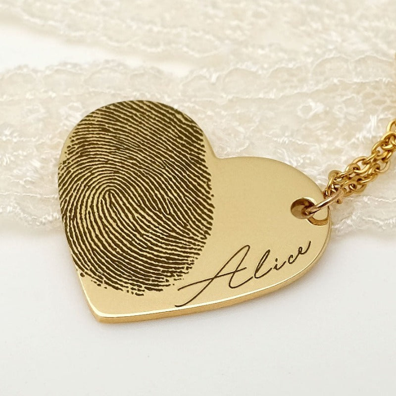 Fingerprint Heart Engraved Any Name Necklace Gift for Mother