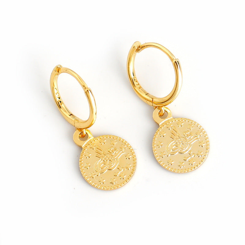 Dainty Huggie Hoop Coin Shape Earrings for Women