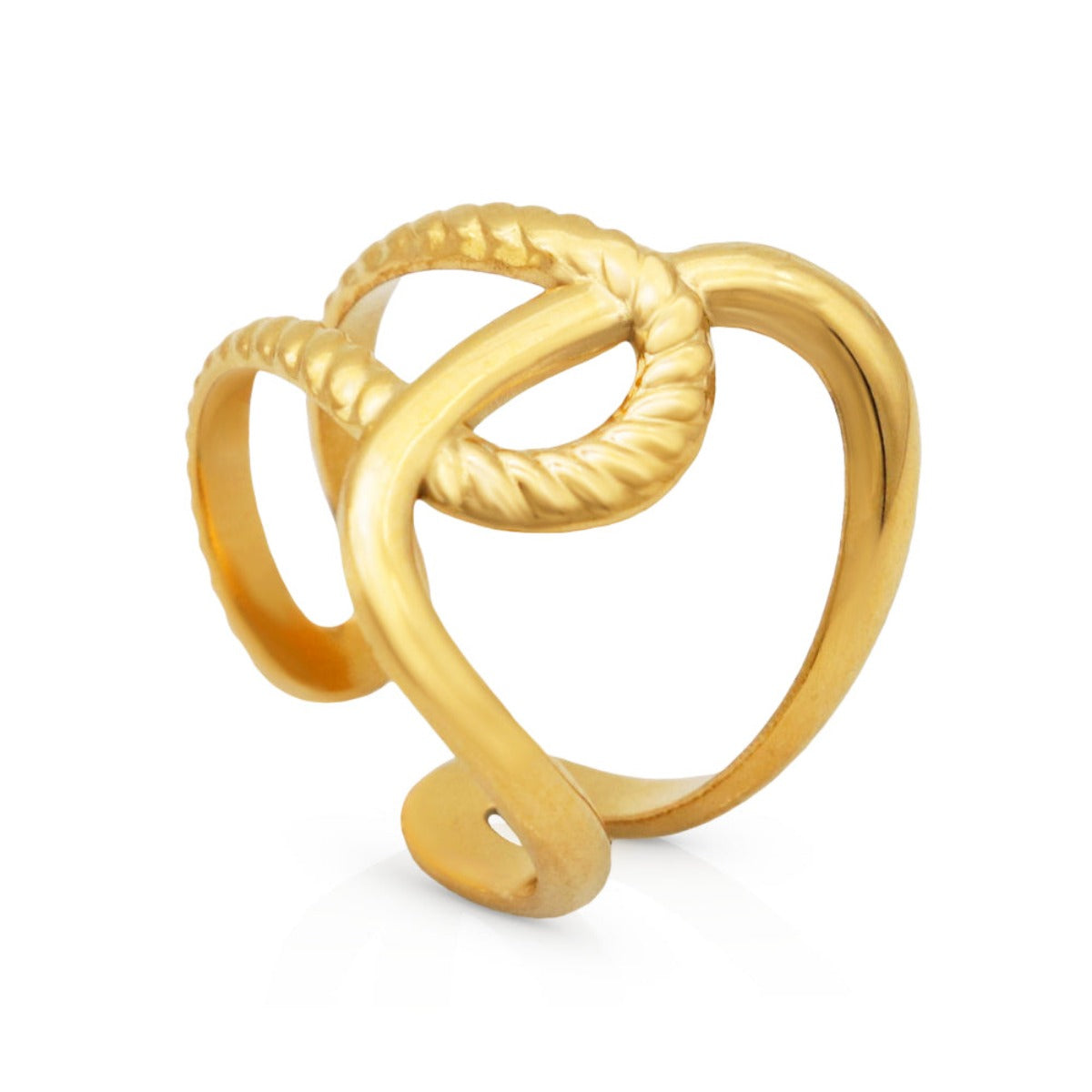 Gold Plated Plain and Rope Big Cross Hollow-Out Ring