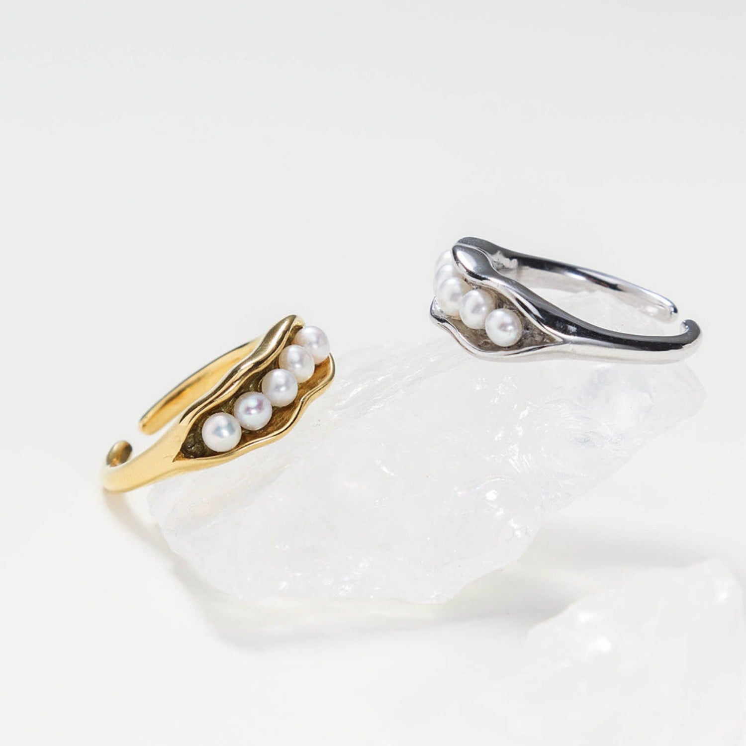 Gold Plated Bean Pod Freshwater Pearls Opening Ring