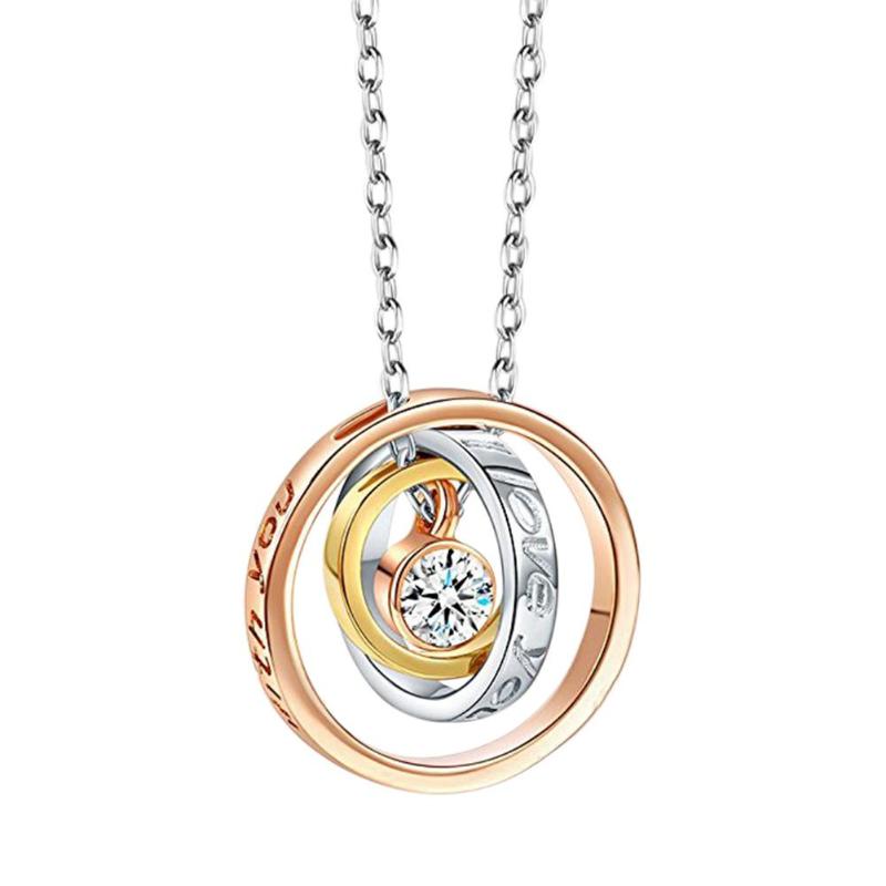 Tricolor Circle Concentric Lettering Pendant Necklace For Mother's Day