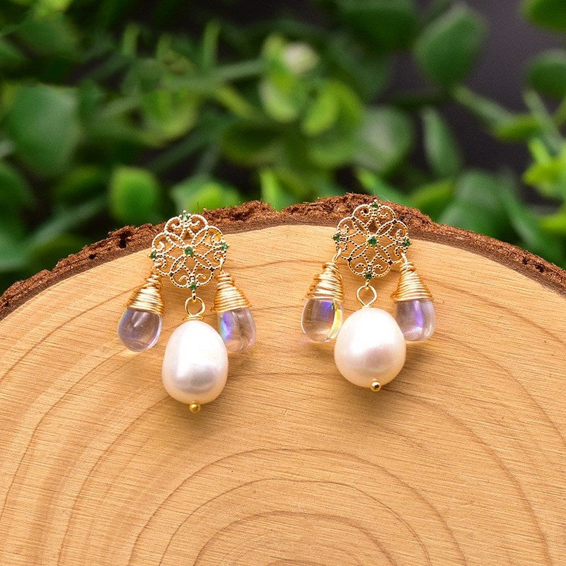 Original Natural Baroque Edison Pearl Earrings with Natural Shinep