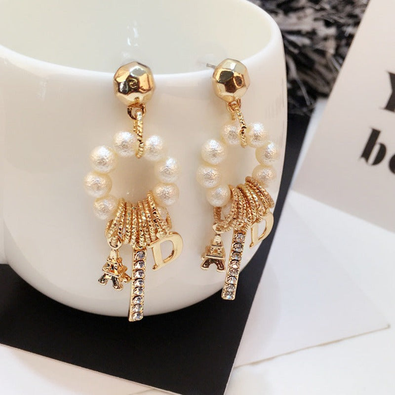Gold Pearl Hoop Earrings For Women