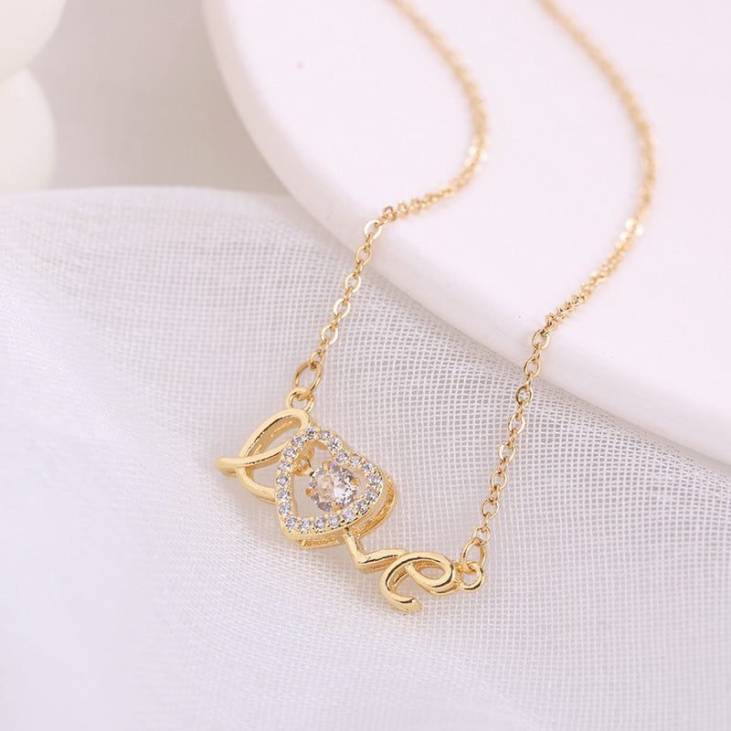 Love Beating Heart Shiny Zirconia Dancing Diamond Necklace for Girls