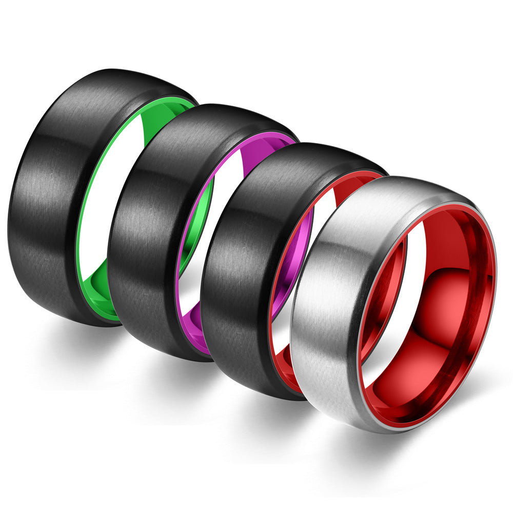 Two-tone Color Matte Red Purple Green Ring Couple