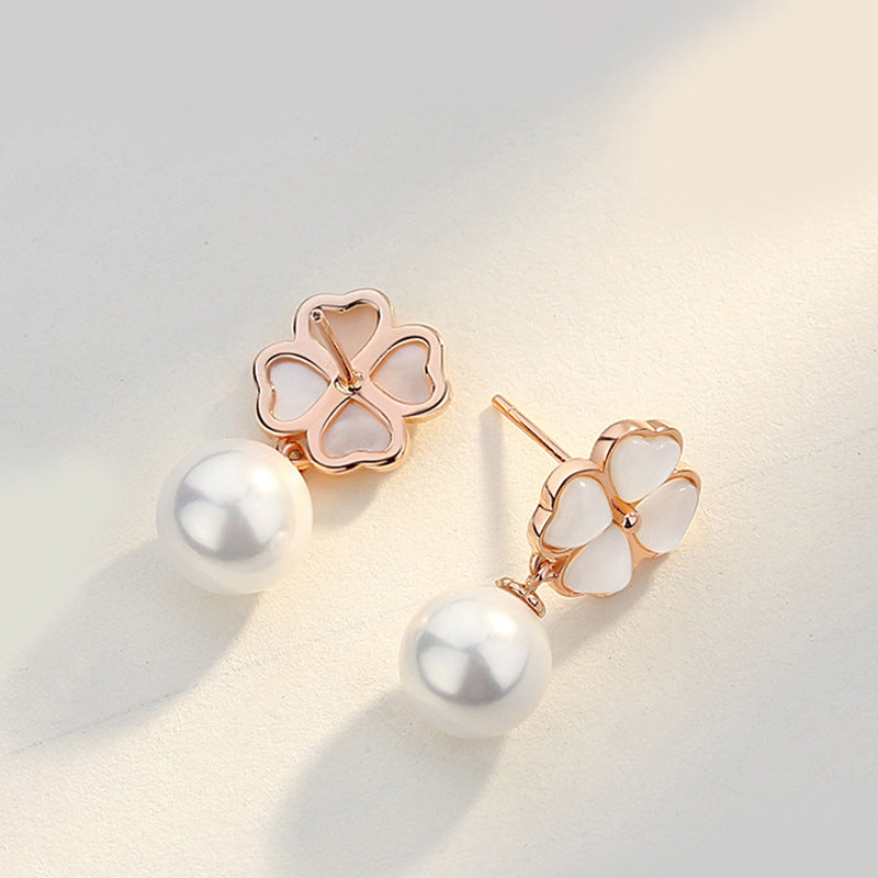 White Clover Flower Stud Fine Shine Earrings for Women