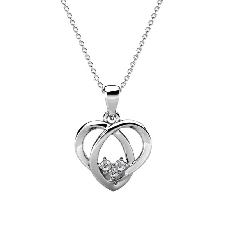  Crystal  Open Heart Pendant Necklace 