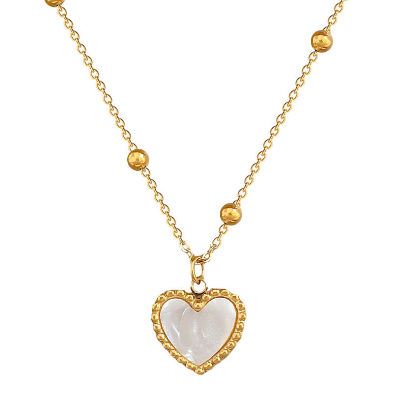 Mother of Heart Charm Stainless Steel Gold Pearl Necklace for Women