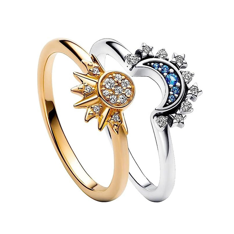 Sun and Moon Ring Set Stackable Couple Rings For Valentine's Day Gift