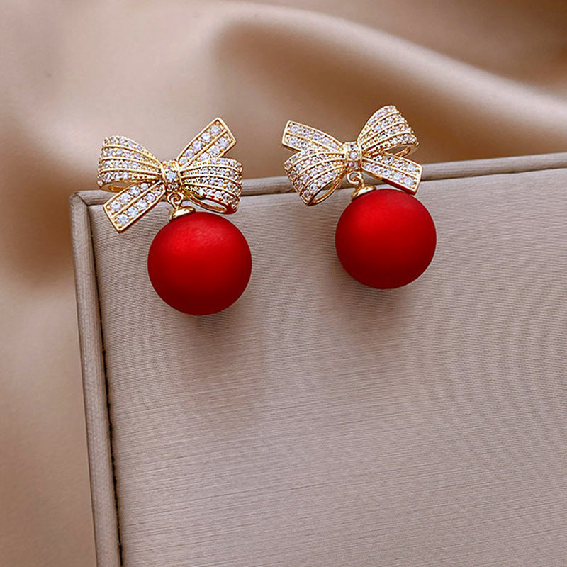 Red Ball Bow Earrings Christmas Gifts for Girls