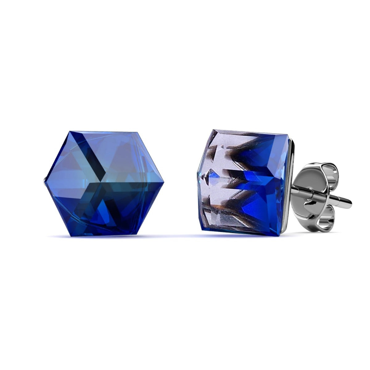 Crystal Classic Cube Blue Stud Earrings