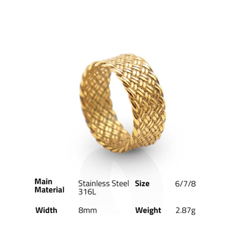 Braided Weave Gold Band Ring Stackable For Women
