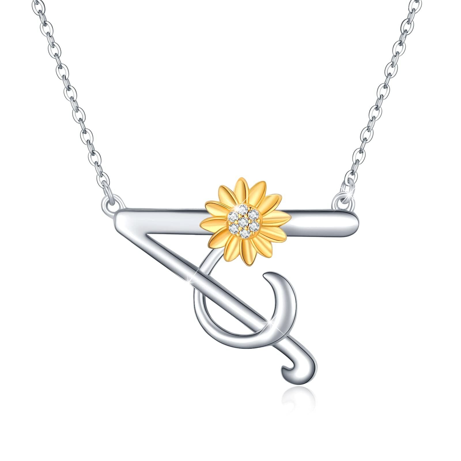 Sunflower Letter Script Name Pendant Chain Necklace
