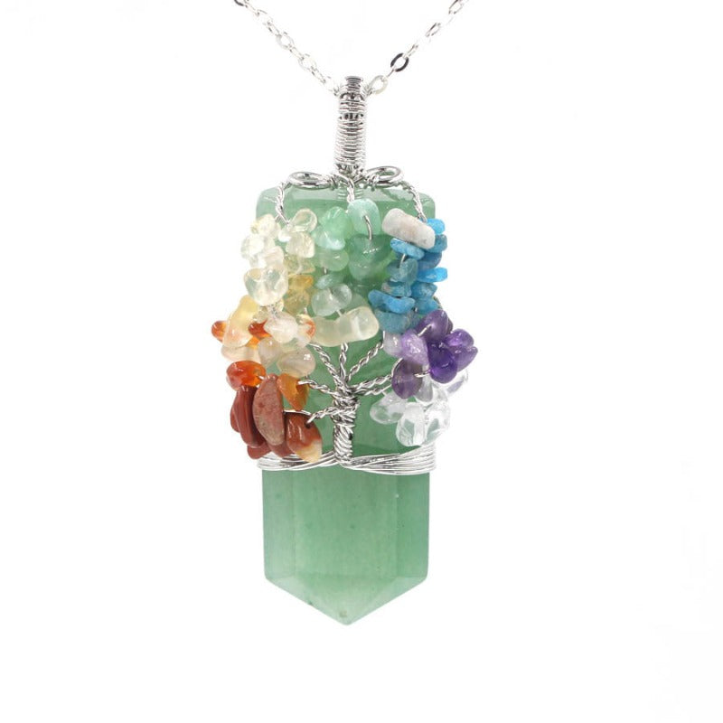Crystal 7 Chakra Reiki Tree of Life Winding Necklace For Women
