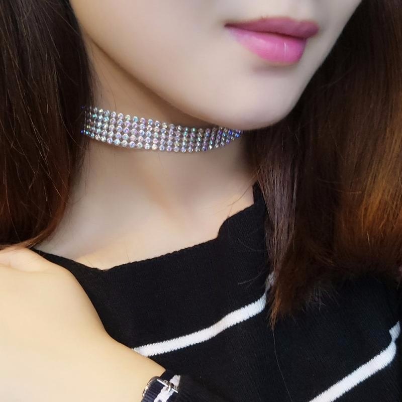 Adjustable Handmade Silver Sparkling Diamond Choker Necklace for Women