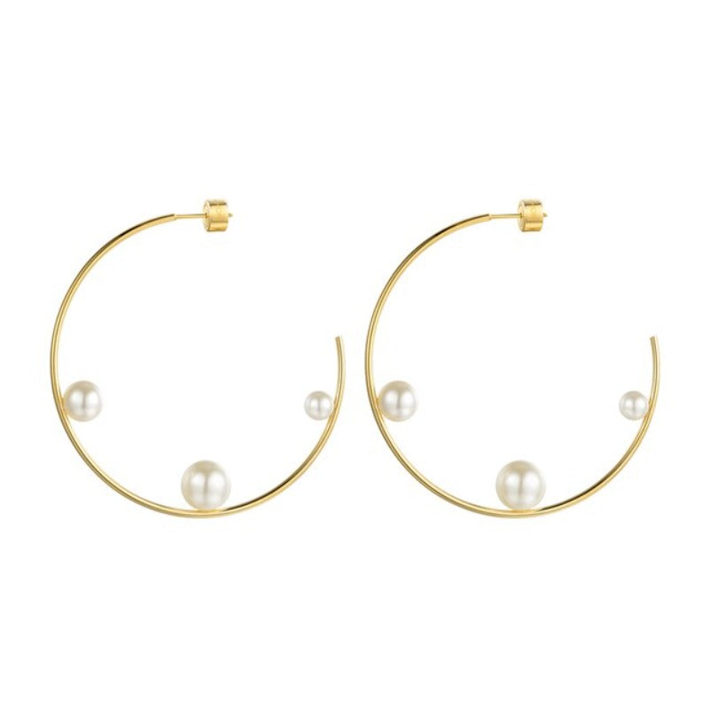 Jewelry Geometric Pearl Line Hoop Earrings