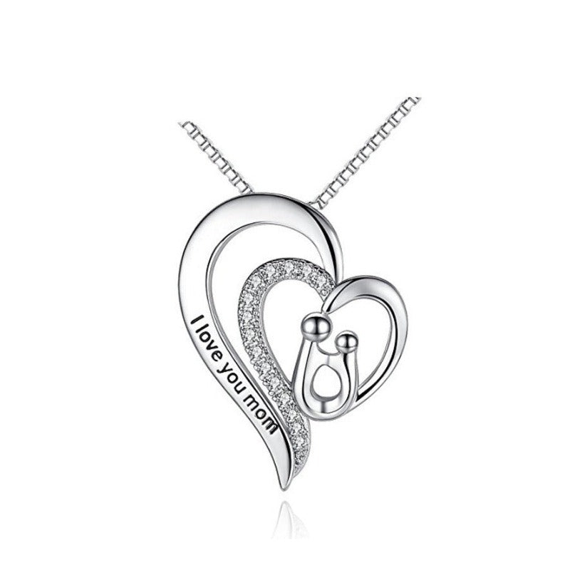 S925 Sterling Silver Heart Pendant Necklace for Mother's Day Gift