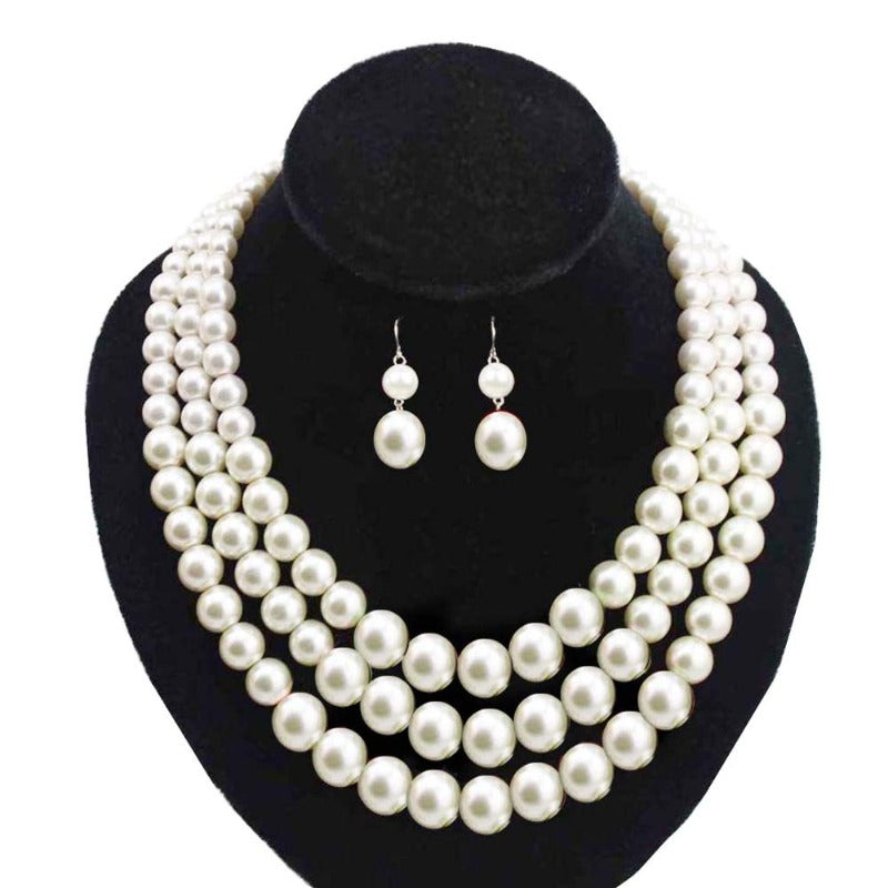 Vintage Multi Strand Pearl Necklace And Earring