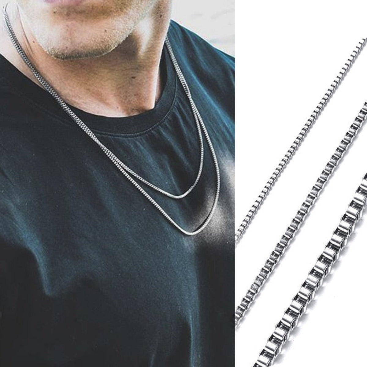 Thick Stainless Steel Box Chain Necklace for Men Jewelry Link Choker With