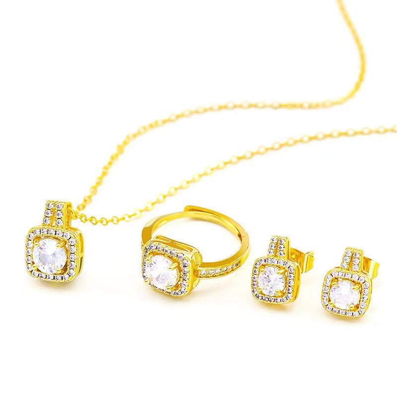 18K Rose Gold Plated Halo Cubic Zirconia Jewelry Set for Women