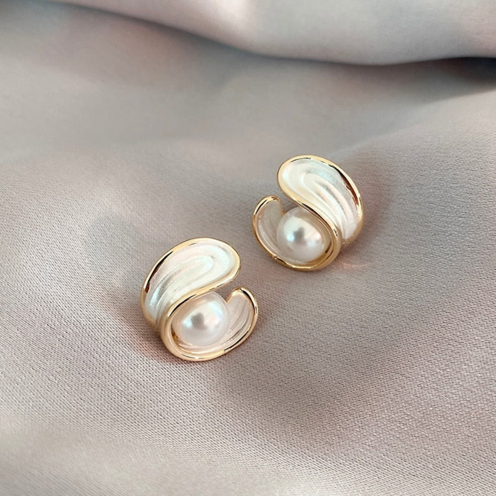 Geometric Enamel Pearl Earrings