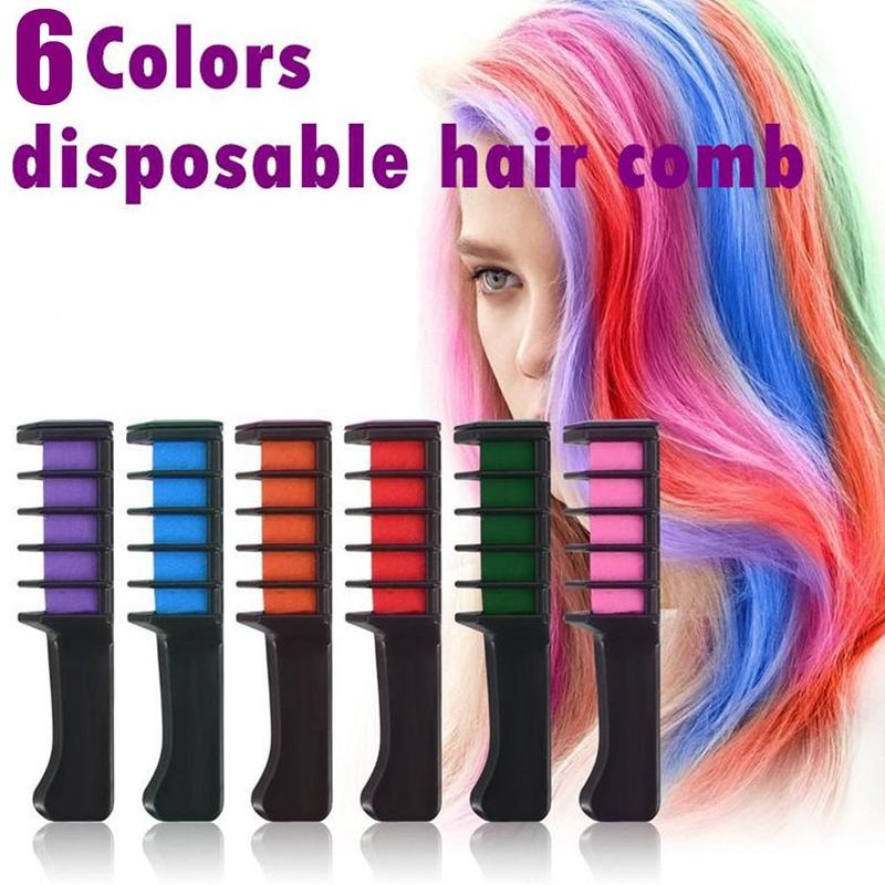 6 Color Temporary Bright Hair Chalk Comb Set For Girl Birthday Gifts