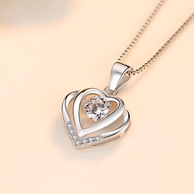 Crystal  Open Heart Pendant Necklace for Women