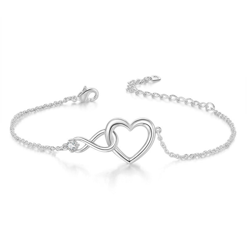 Dainty Simulated Diamond Infinity Love Heart Bracelet for Wife