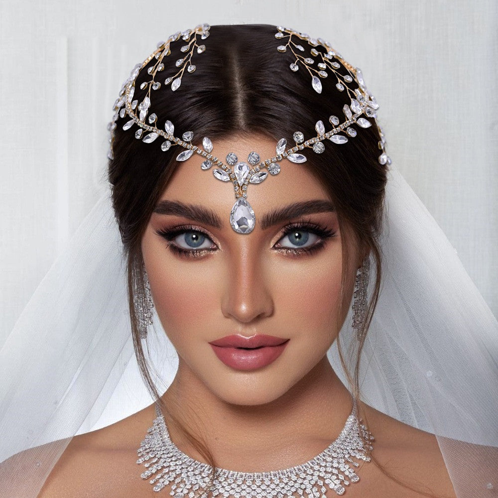 Rhinestone Forehead Chain Bridal Wedding Headband for Women
