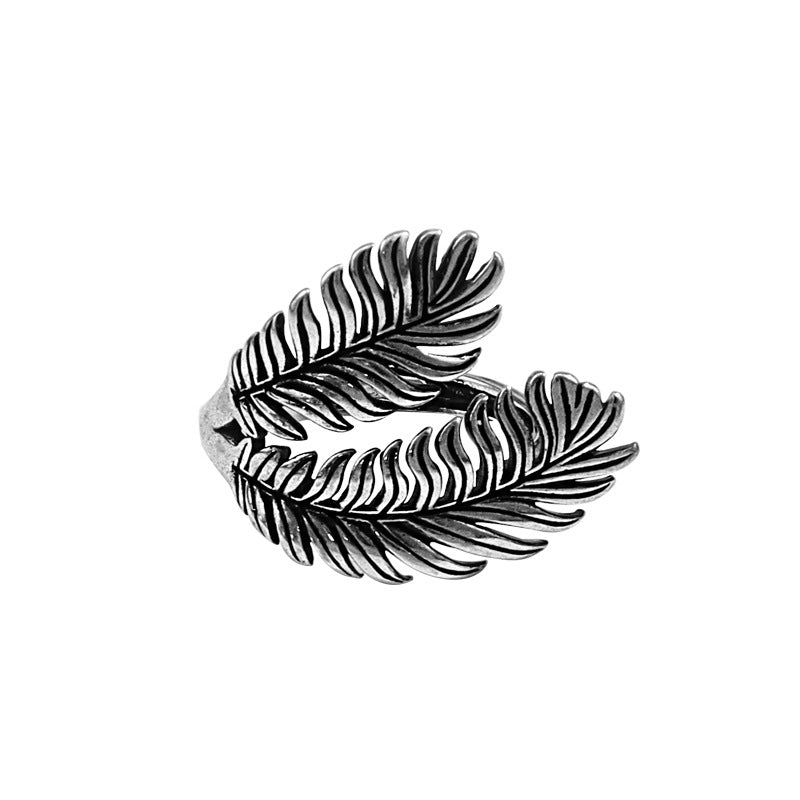 Creative Vintage Punk Feather Ginkgo Leaves Adjustable Opening Rings