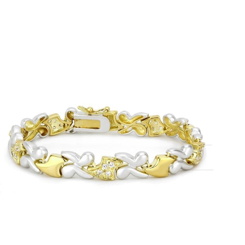 Gold Rhodium Brass Bracelet with Aaa Grade Cubic Zirconia in Clear