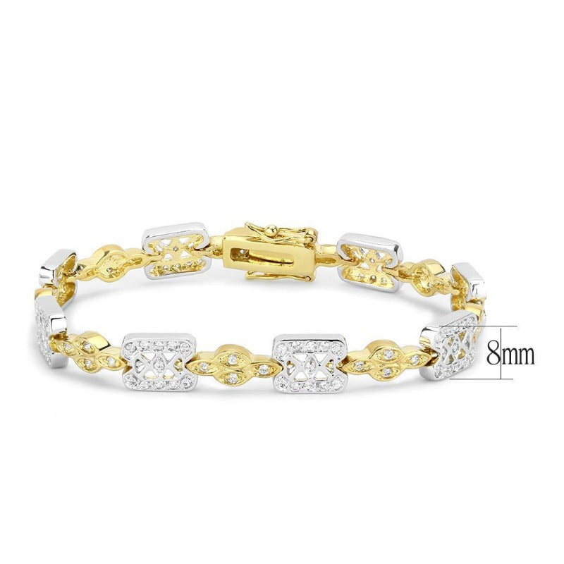 Women's Clear cubic zirconia Brass Gold Rhodium Bracelet