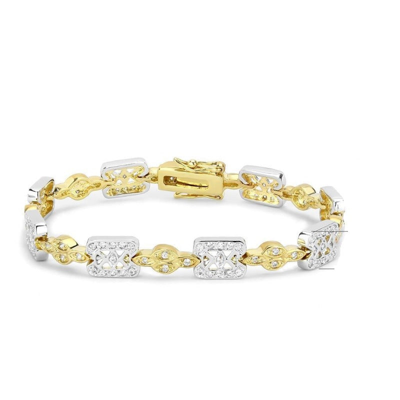 Women's Clear cubic zirconia Brass Gold Rhodium Bracelet