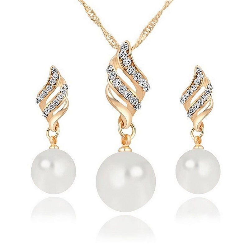 Rhinestone Pearls Pendants Necklace Earrings Sets for Women