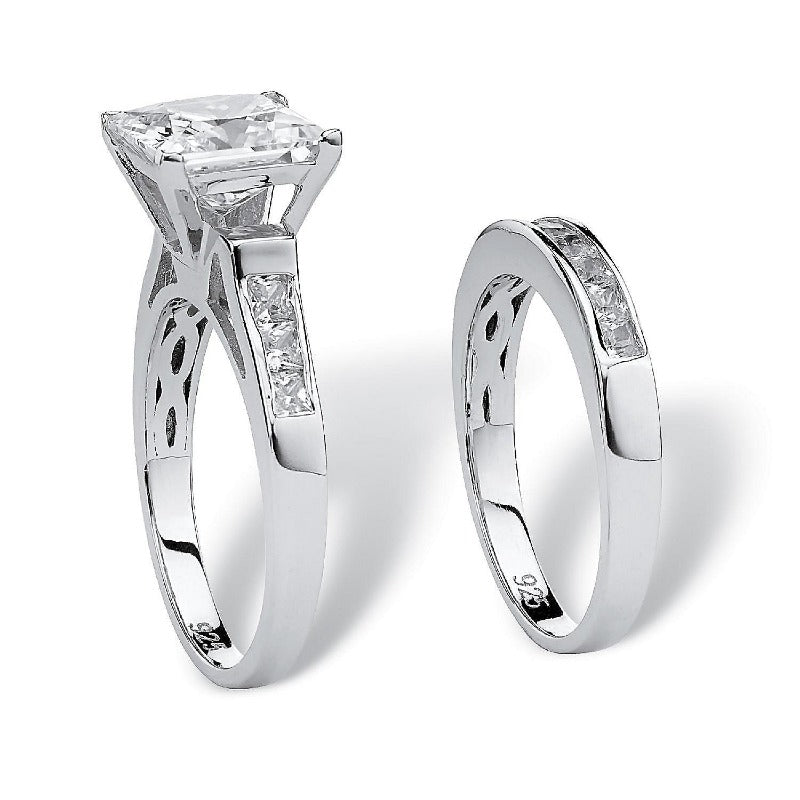 Charm Couple Rings His Her Silver Color Princess For wedding
