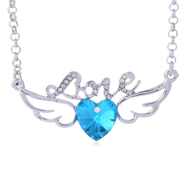 Crystal Heart Necklace-Love Wing Angel