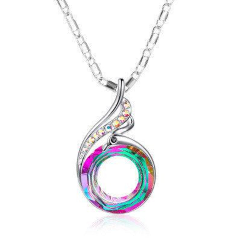 Colorful Crystal Peacock Gradient Pendant Necklace