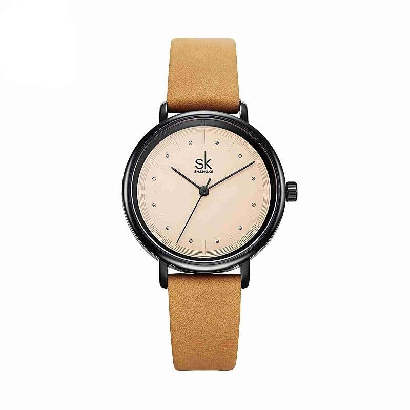 Simple Watch For Women Brown Retro Leather