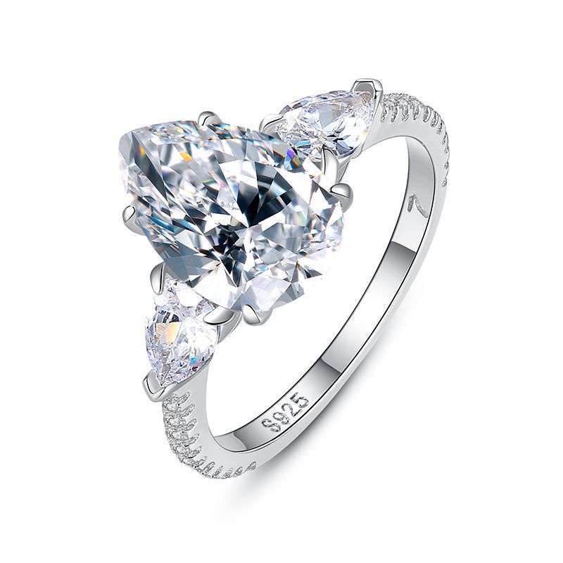 Sterling Silver Drop Shaped 5 Carat Diamond Ring