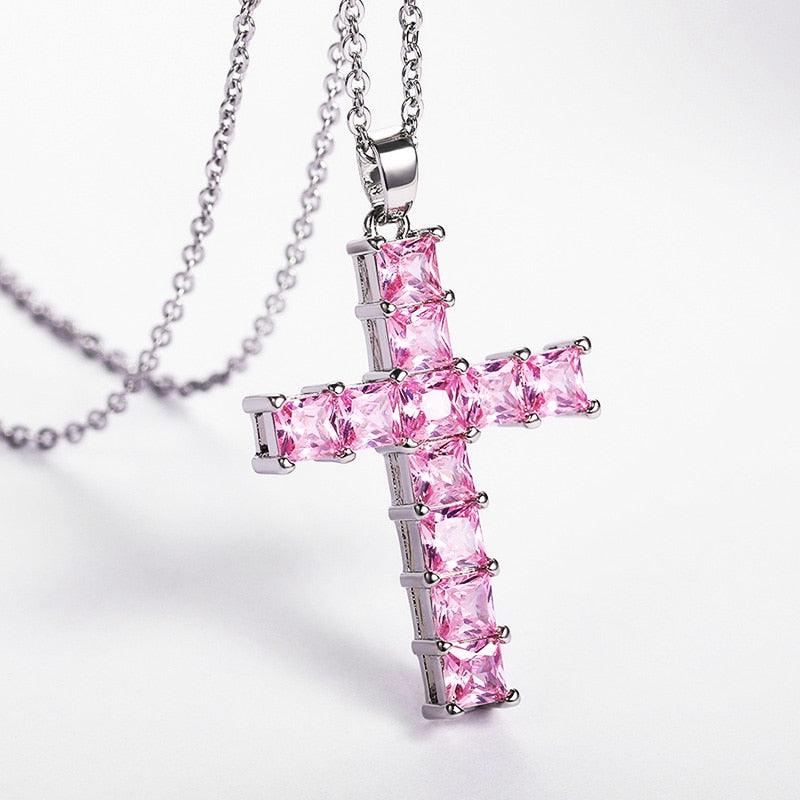 Personality Cross with Cubic Zirconia Pendant Necklace for Women