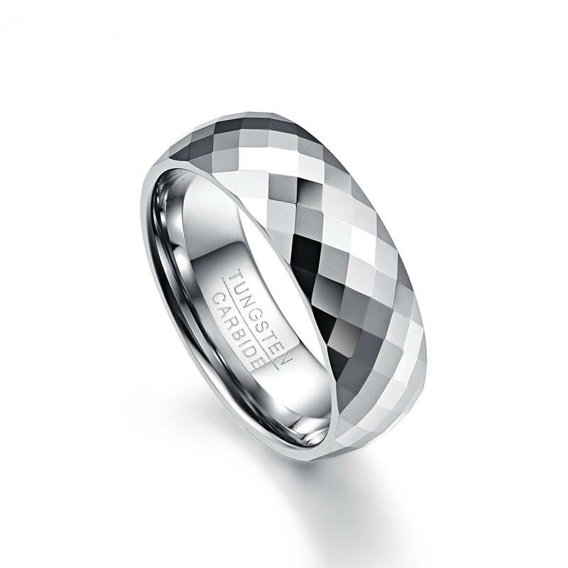 Faceted Silver Tungsten Ring For Women
