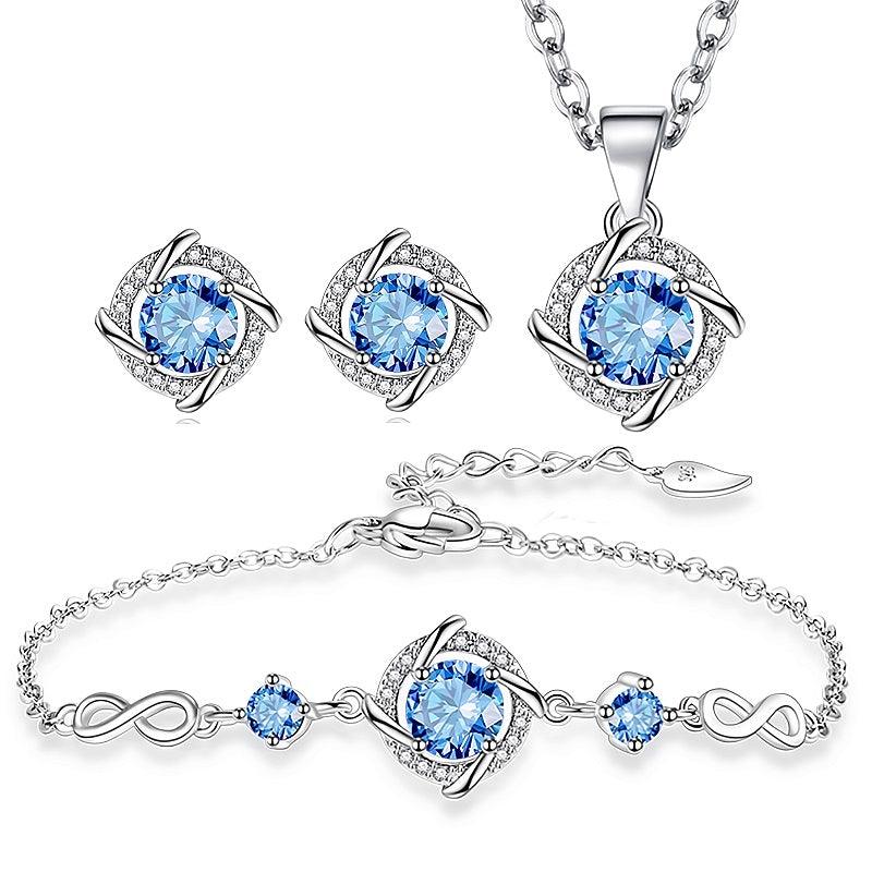 Zricon Stone Rotating Four Leaf Jewelry Set For Women