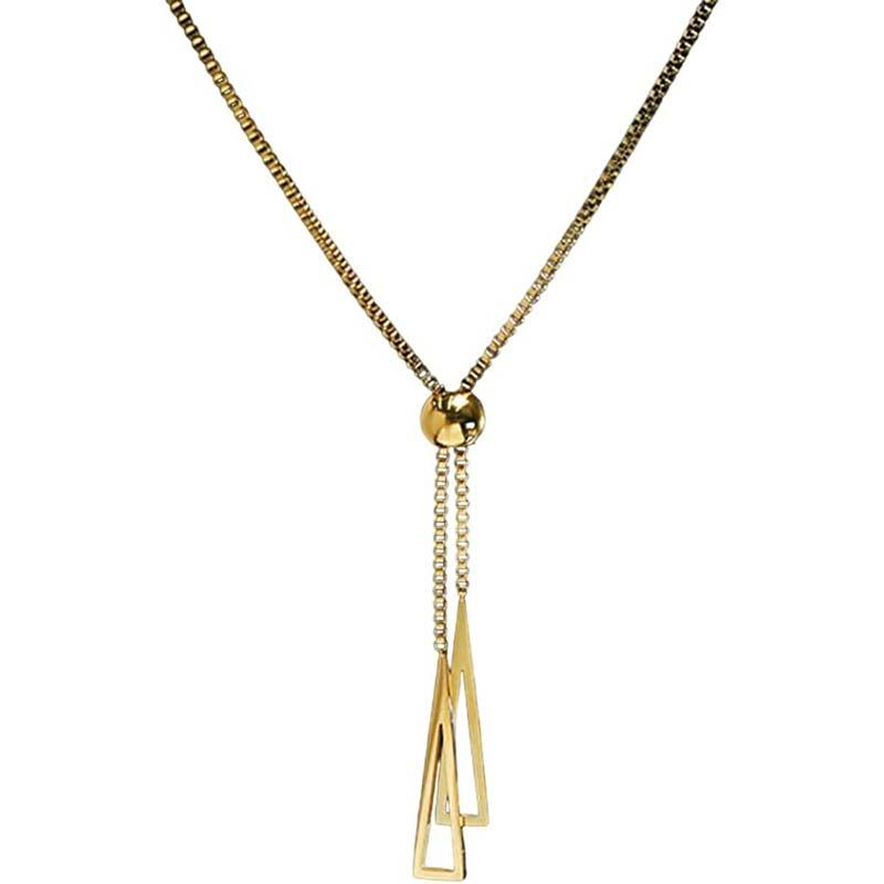 Bead Drawstring Triangle Geometric Pendant Necklace for women