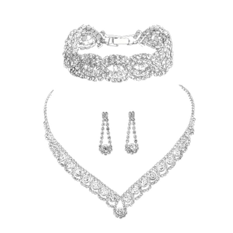 Crystal Bridal Jewelry Sets for Women Necklace Earrings Bracelet