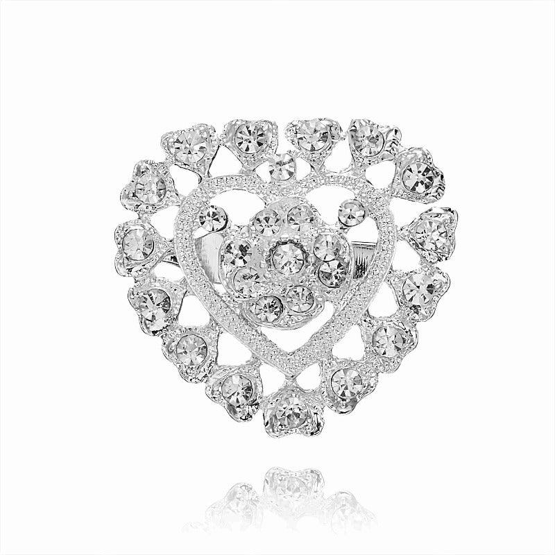 Crystal Silver Color Flower Round Brooches Women Elegant Pin