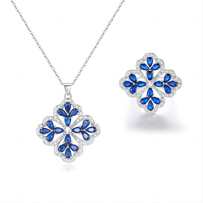 Cubic Zirconia Crystal Lucky Flower Leaf Necklace Set For Women