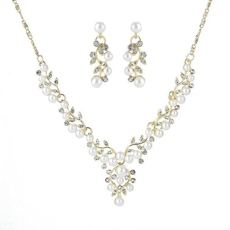 Pearl Flower Necklace and Earring Wedding Jewelry Set for Women