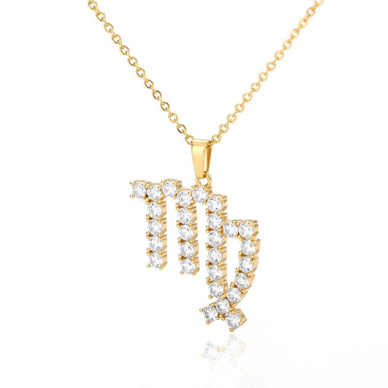 14K Gold Plated CZ Astrology Zodiac Necklace For Women