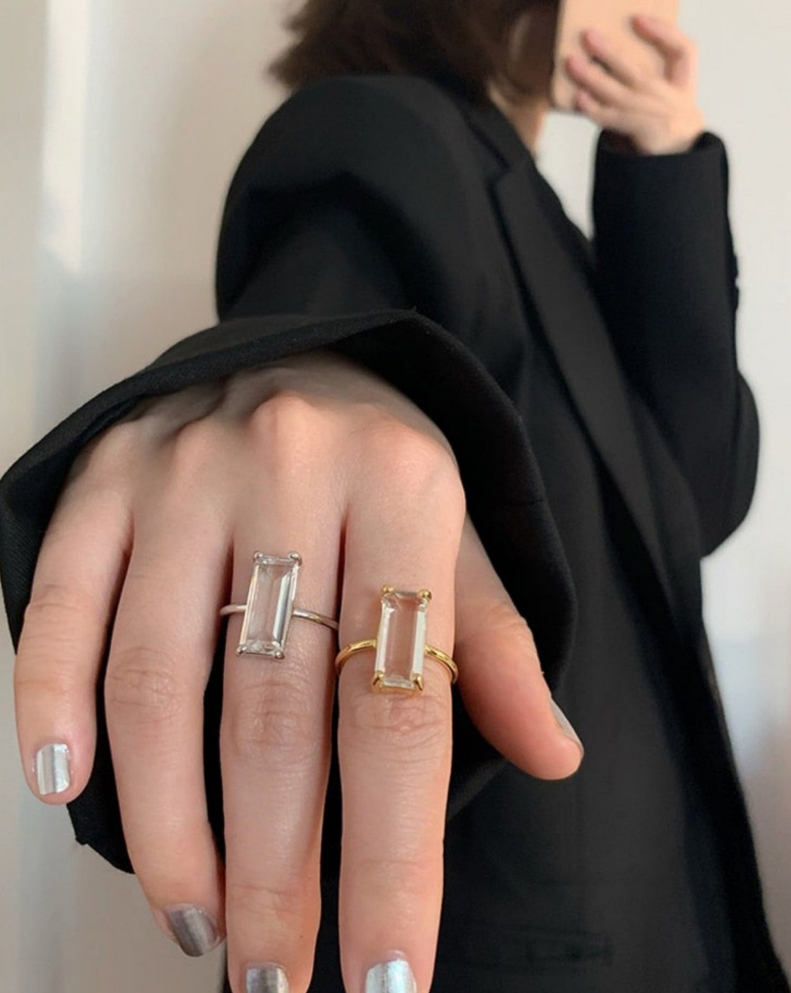  Minimalist Square Crystal Rhinestone Geometry Metal Rings for Women Girls Jewelry Gifts