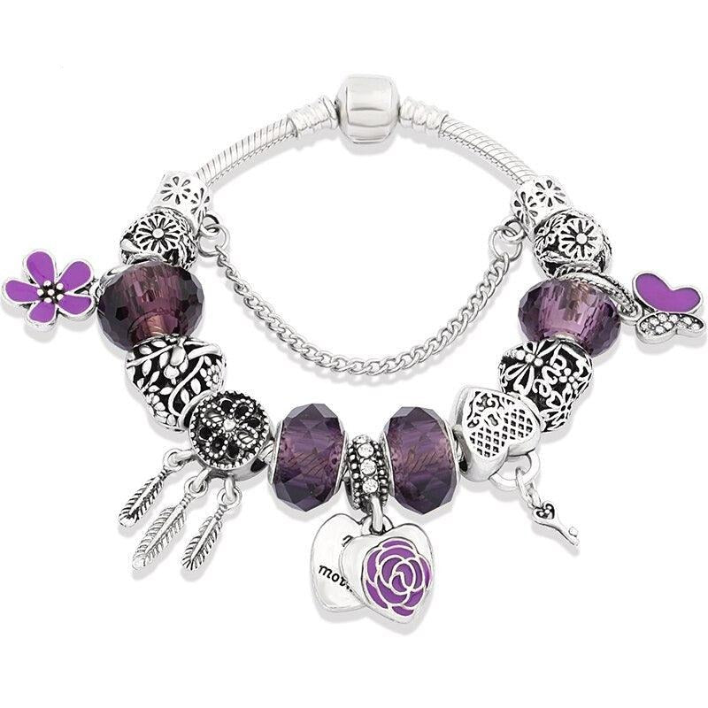 Purple Crystal Heart Dream Catcher Key Pendant Bracelet for Women - Glowovy